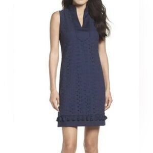 Eliza J Eyelet Tasseled Navy Mini Sheath Dress 6